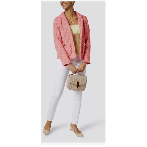 STS Sail To Sable L Button Jacket Blazer Neon Tweed Pink Gold Career Barbie - Picture 1 of 11